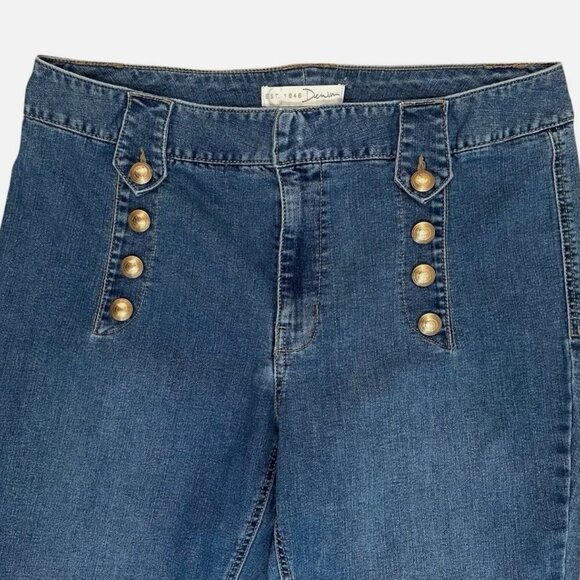 Womens 16 Denim Hi-Rise Gold Button Straight Ankle Leg Casual PLUS Stretch Jeans - Picture 3 of 4